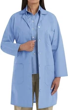 New Women's Full Length Blue Navy White Lab Coat, 5 Button