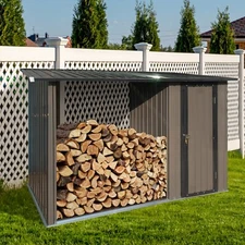 Outdoor Metal Firewood Rack Storage Shed Two-in-one Function All Weather Brown