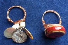 Lot Of 2 Artisan Rings Copper wire Glass bead