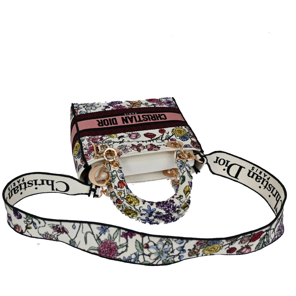 CHRISTIAN DIOR Lady D-Lite Florilegio Embroidery 2Way Hand Bag