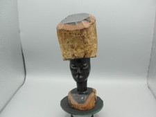 Vintage African Raw Ebony Carving Female Head From Inside a Branch Heavy