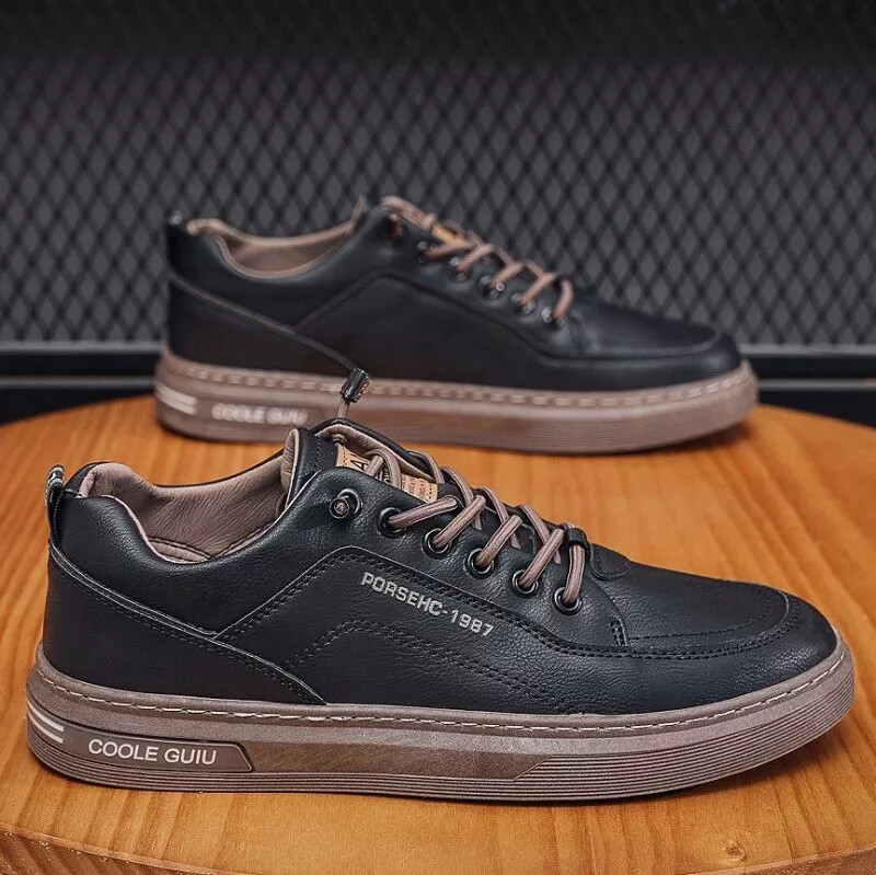 Zapatillas De Deporte Hombre Bajas Gimnasio Negro Cuero Sintético 49882