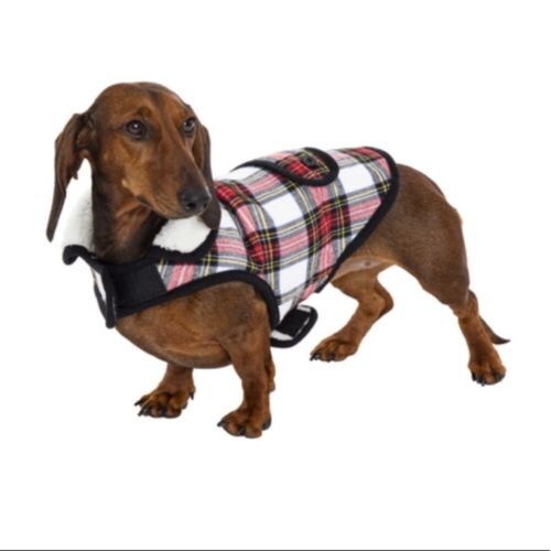 Dog Jacket Size Medium NWT Plaid Adjustable Red Puppy Pet Sherpa Cozy Gift