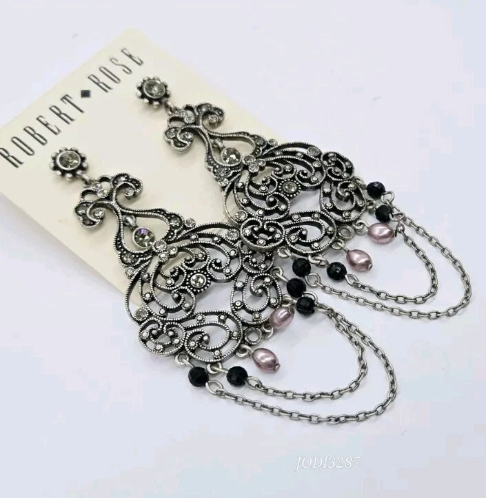 Люстра серьги Robert Rose бисером кристалл подвеской серебристого тона цепочка 3,5 в - Изображение 4 из 4