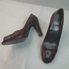 Stuart Weitzman Peep Toe Heel Pumps Burgundy Size 7.5 M
