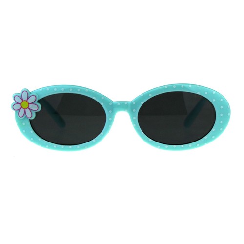 Girl's Fashion Sunglasses Polka Dot Oval Frame with Flower Daisy - Picture 7 of 22