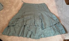 Garnet Hill Teal Linen A-Line Layered Skirt 14