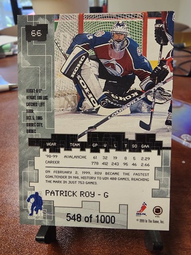 99-00 Patrick Roy In the Game Millennium Signature Series - Ruby #66... 548/1000 - Picture 2 of 2