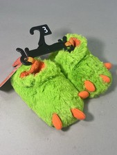 Wonder Nation Plush Green Orange Monster Claw Baby Infant Slippers Size 3