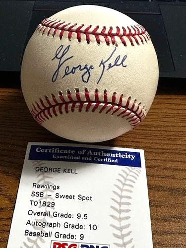 GEORGE KELL SIGNED AUTOGRAPHED OAL BASEBALL! Red Sox, Athletics, Tigers! PSA 9.5