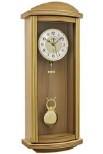 AMS -AMS Funk Pendelwanduhr Buche 66cm- 5015/18, Moderne Wanduhr mit Funkwerk, F