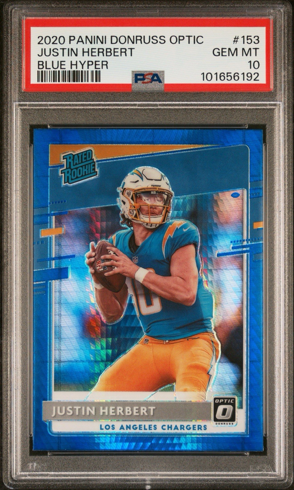 2020 Donruss Optic Justin Herbert Rated Rookie Blue Hyper PSA 10  #153 Chargers