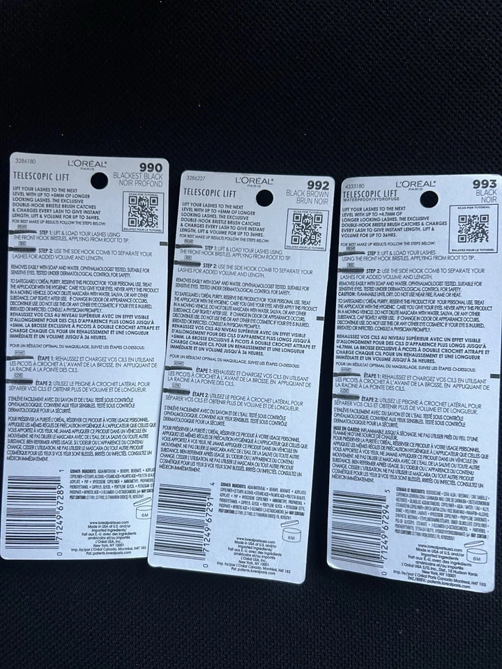 (3) L’Oreal Telescopic Lift Mascara (1) 992, (1) 990 (1) 993 - Image 2 of 2