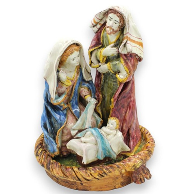 #ad Presepe Sacra Famiglia Natività su Base Cordata h 28 x 20 cm ca. Ceramica Calta EUR 336.18
