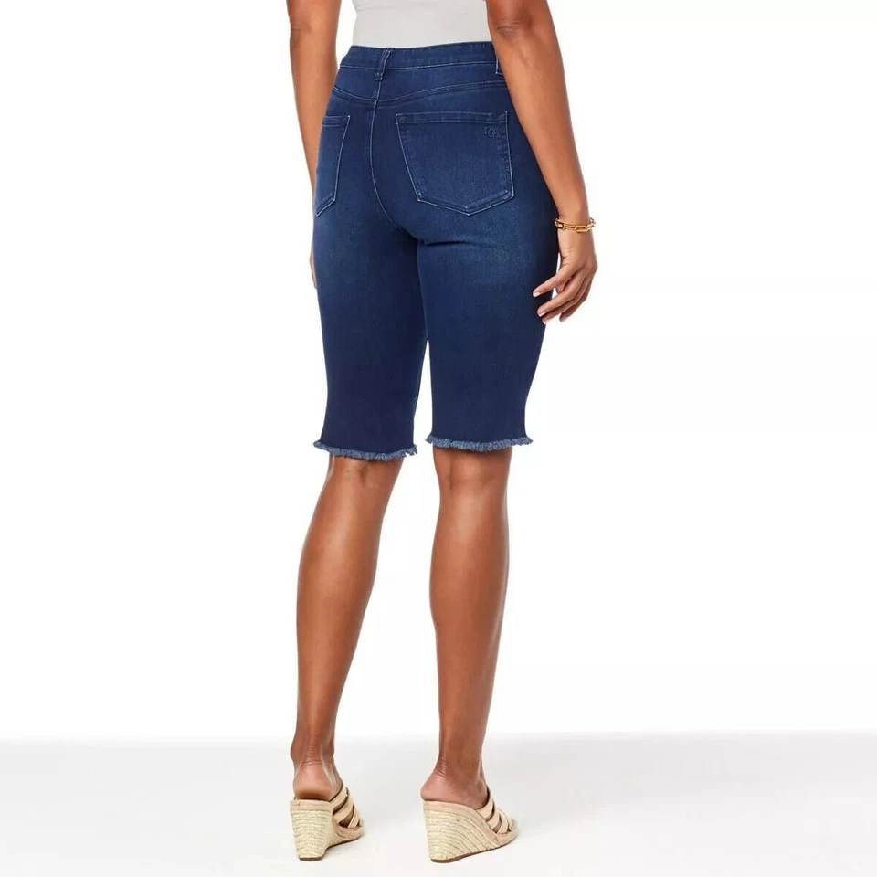 Bermudas DG2 Diane Gilman Virtual Elastizadas Dobladillo Fray Índigo - PXL Foto 3 de 4