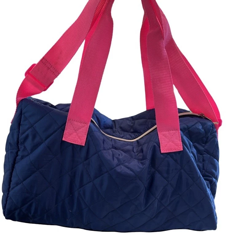 JUSTICE Live Justice Girl's Duffle Bag Blue Quilted W/Hot Pink Straps - Image 3 of 4