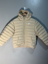 Nike Cream Puffer Jacket Lightweight Hooded Coat Youth Kids Size Large