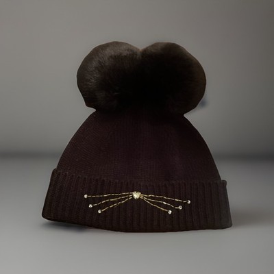 Kate Spade Black Knit Hat with Pompoms and Cat Whiskers and  display picture 2