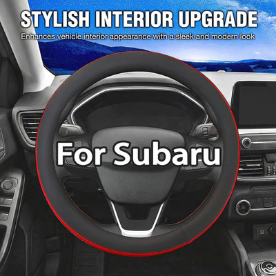 38CM 15''Car Steering Wheel Cover Genuine Leather for 2000-2023Subaru Red