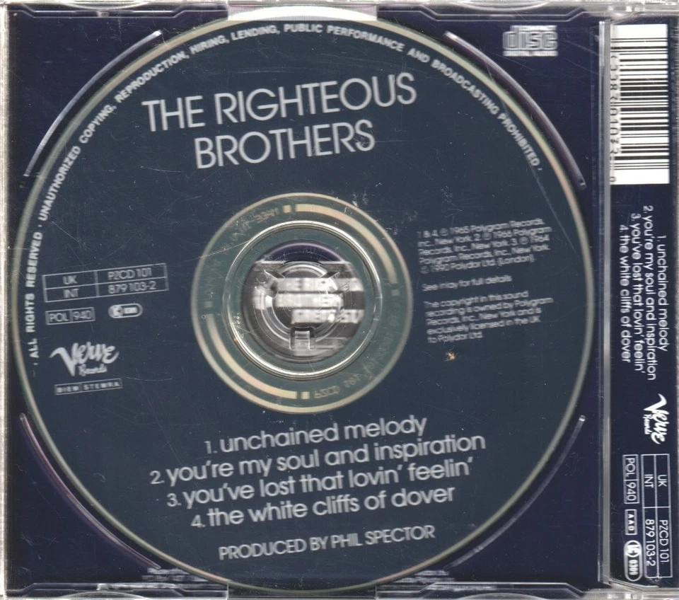 Righteous Brothers Unchained Melody CD UK Verve 1990 Single Wie Im Film Zu Hören - Bild 2 von 2