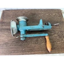 Vintage Rekord Meat Grinder Turquoise Cast Iron Food Mill Made Czechoslovakia