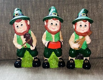 VTG Artline Leprechaun Green Plastic Gnome St Patrick 1993 Blow Mold 10  3 Pcs