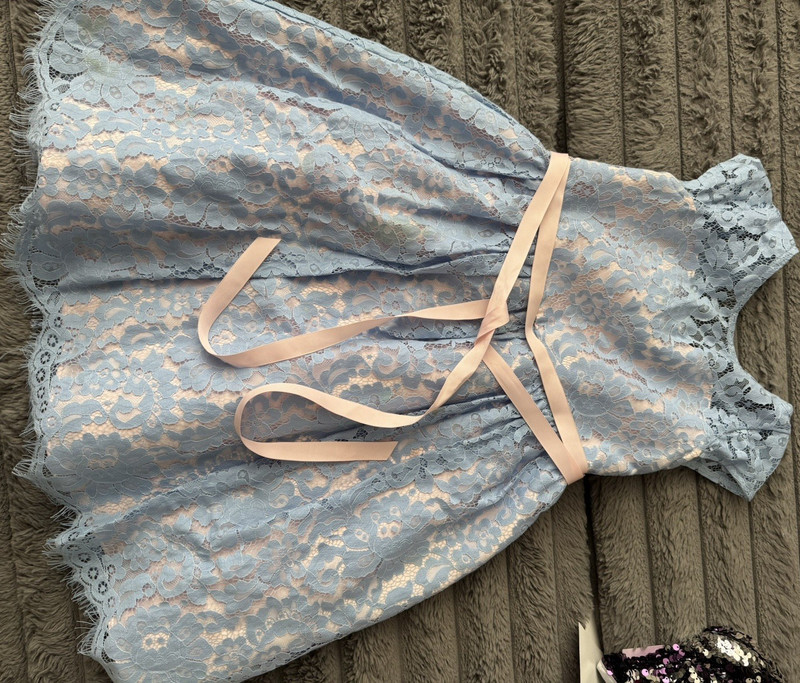 Rare Editions Girls 6 Blue Pink Lace Fit & Flare Sleeveless Bow Party Dress