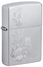 Zippo Lighter: Engraved Flower and Butterfly - Satin Chrome 81631