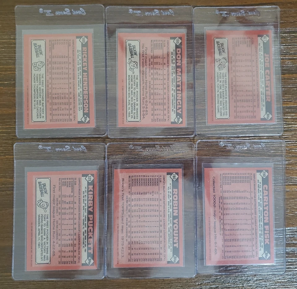 1986 Topps Baseball Card Lot (6)- HOF'ers Henderson Mattingly- fresh from pack! - Image 2 of 2