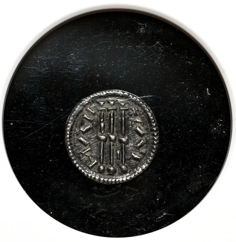 HUNGARY. Coloman, 1095-1116. Silver Denar, Three crosses of Golgotha, NGC AU