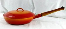 DESCOWARE 11" Enamel Cast Iron Pan/ Skillet & Lid - 23-D 28 L Flame Orange/Red