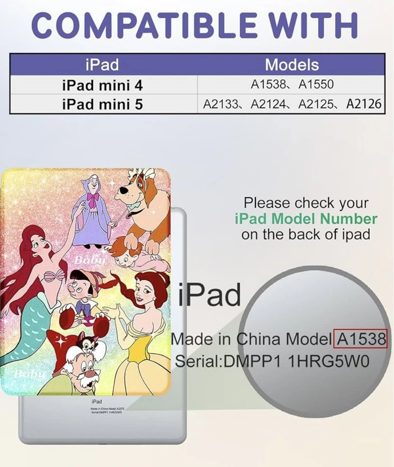 Case For Apple iPad all Models, Kids Stand cover ( Girls) toddler cartoon. - Image 2 of 4