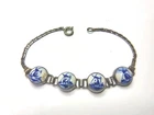 Vintage Delft Blue Porcelain Windmill Tile Sterling Silver Filigree Bracelet 7”