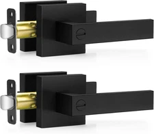 2 Pack Matte Black Door Handles, Keyless Interior Door Knobs, Privacy Door Lever