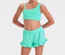 Girls Park To Pool Solid Bikini Set - Cat jack - Teal Green - Size S 6/7