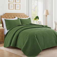 Olive Green Quilt King Size with Striped Pattern, Lightweight Soft Summer Thin M