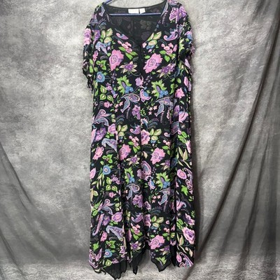 Paradise Plus Floral Print Maxi Dress Plus Size 3X Black Pink Fairy Whimsical
