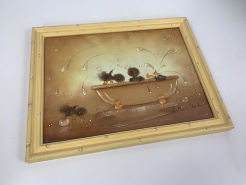 VINTAGE 1970S LILLIAN CLARK LITTLE DUCKIES OIL PAINTING SIGNED FRAMED SOLVANG - Picture 6 of 10
