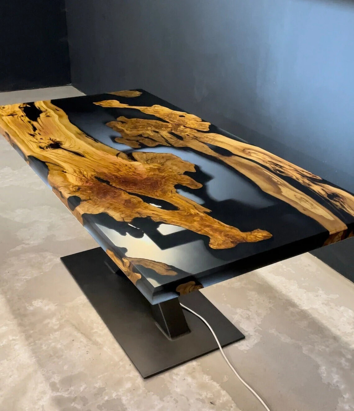 live edge epoxy resin dining table, Epoxy olive table, Living room table, Custom