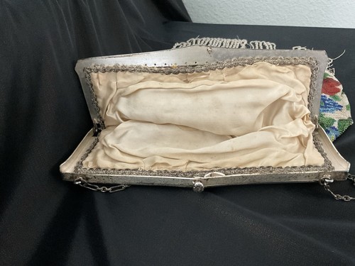 Antike Mikro Perlen Geldbörse Multicolor Rosen Floral verziert Sterlingsilber Rahmen - Bild 8 von 21