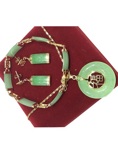 Pendientes colgantes de jade collar pulsera mujer enchapado en oro de 18 quilates conjuntos de joyas regalo - Imagen 2 de 6