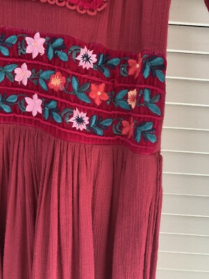 Free People Flora Embroidered Raspberry Magenta Dress Medium Women Midi  NWOT | eBay