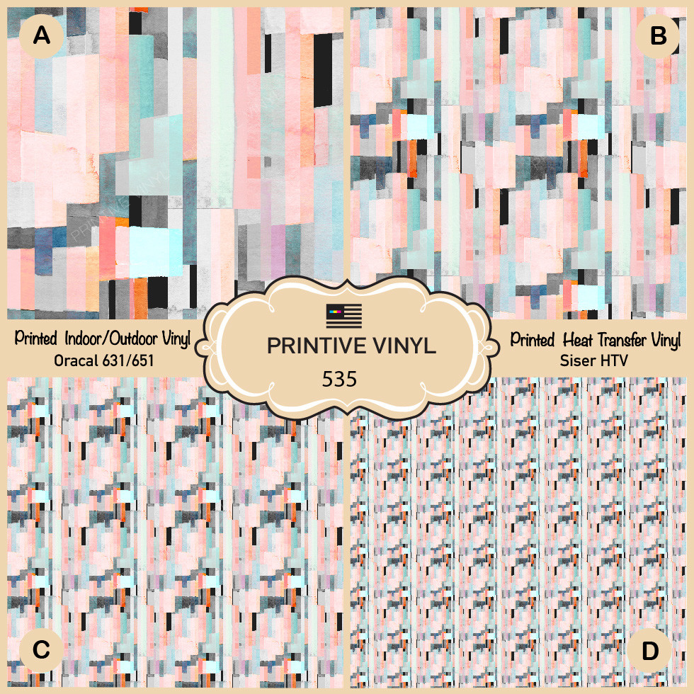 Watercolor Geometric Patterned Iron on, Printed HTV, Adhesive Vinyl 535