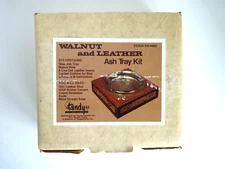 Vintage Tandy Walnut & Leather Ash Tray Kit in Box Stock #4462