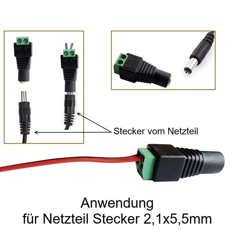 DC Buchse Stecker Adapter 2,1 x 5,5 mm mit Schraubklemme Verbinder für Netzteil - Bild 4 von 4