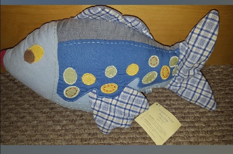 New Pottery Barn Kids FISH PILLOW surf blue Decor SEA OCEAN