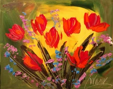 FIELD TULIPS  MODERN ABSTRACT Painting  Stretched   IMPRESSIONIST BY MARK KAZAV