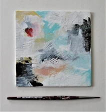 HEART RED PAINTING  Abstract Acrylic Modern Whimsical ORGINAL CANVAS  6 x 6 OOAK