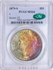 1879-S Morgan Silver Dollar | PCGS MS64 CAC | Vibrant Neon Rainbow Obv Toning