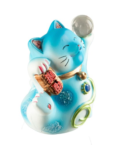 Figurina Gatto Maneki Neko Fortunato In Resina Blu - 7 Cm # 6985 - Picture 3 of 8